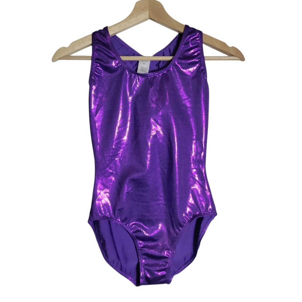 Balera Girls Metallic Purple Ruffle Back Dance Gymnastics Leotard SA sz 4/6